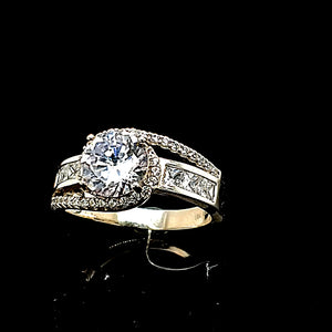 925 Silver Fancy CZ Solitaire Ring