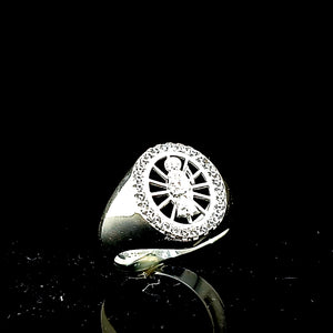 SOLID 925 STERLING SILVER (MADE IN ITALY) HORSESHOE SAINT JUDE RING CZ FOR MEN