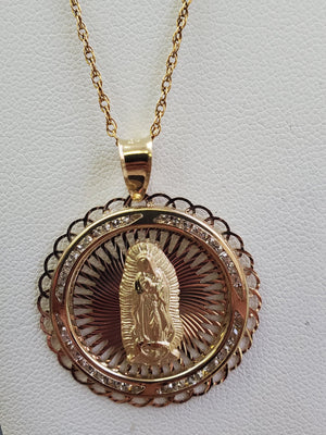 10K Gold CZ Round Mother Mary Charm