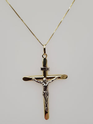 14K Two Tone Half Tube Cross White Jesus Charm
