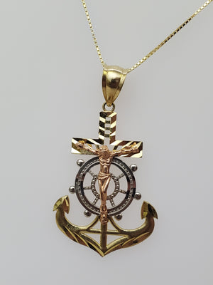 10K Trio Color Anchor Jesus Charm