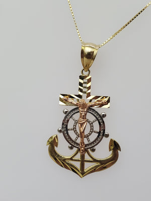 10K Trio Color Anchor Jesus Charm