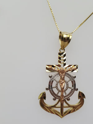 10K Trio Color Anchor Jesus Charm