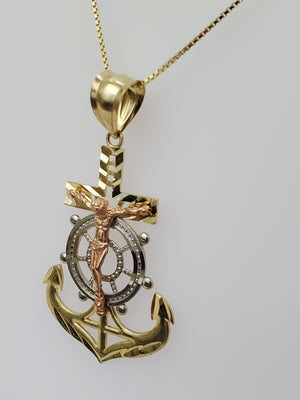 10K Trio Color Anchor Jesus Charm