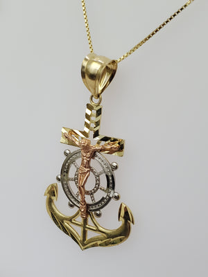 10K Trio Color Anchor Jesus Charm
