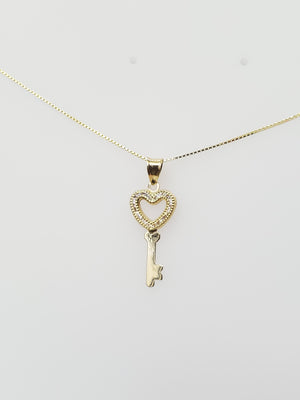10K Gold CZ Heart Key Charm