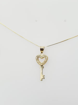 10K  Gold CZ Heart Key Charm