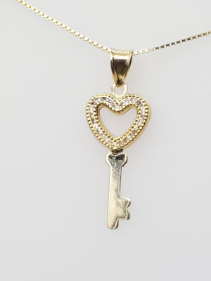 10K  Gold CZ Heart Key Charm