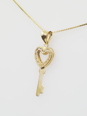 10K Gold CZ Heart Key Charm