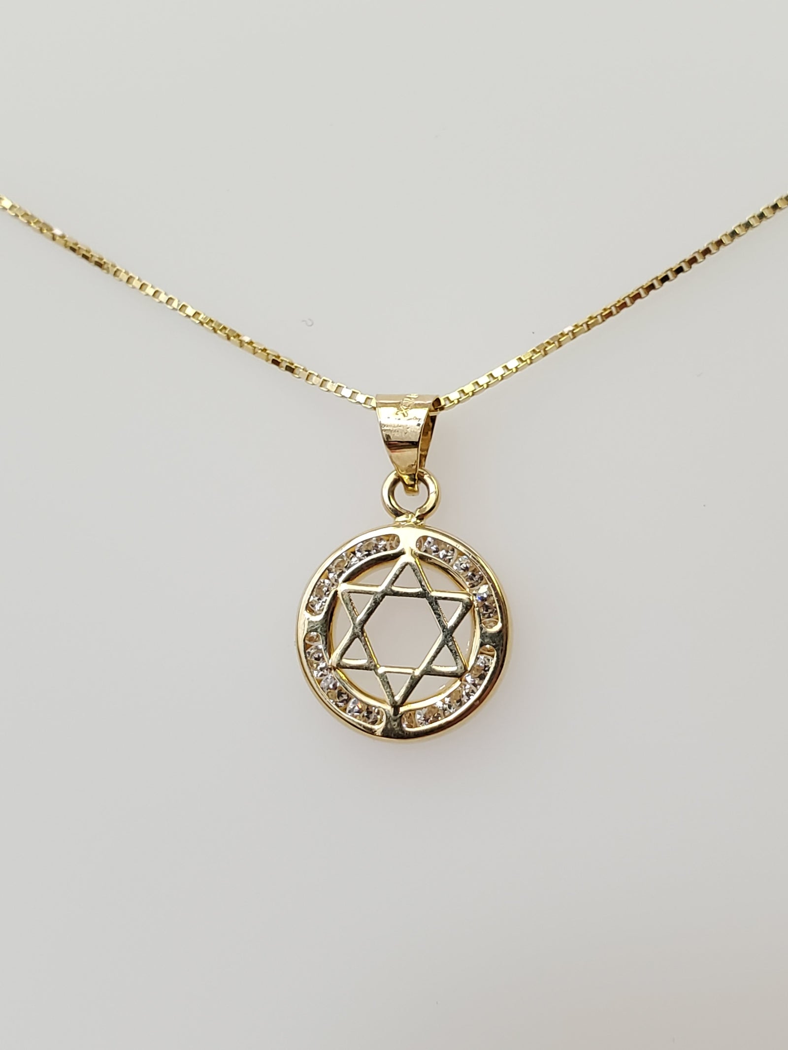 10K Gold Cz Round Star of David Charm