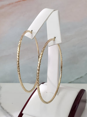 10K Gold Diamond Cut Hoop Earrings