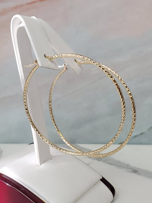 10K Gold Diamond Cut Hoop Earrings