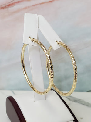 10K Gold Diamond Cut Hoop Earrings