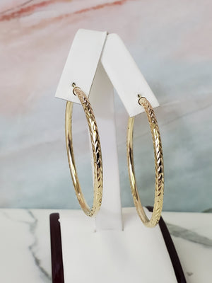 10K Gold Diamond Cut Hoop Earrings