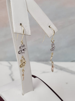 10K Trio Gold Hawaiian Flowers Dangle Earrings
