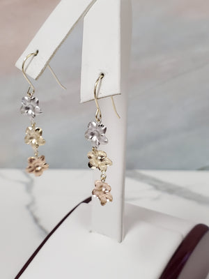 10K Trio Gold Hawaiian Flowers Dangle Earrings
