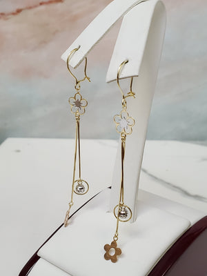 14K Trio Color Flower Dangle Earrings