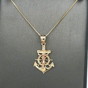 14K Solid Real Trio Color Yellow, White & Rose Gold Anchor White Jesus Pendant Charm with Box Chain