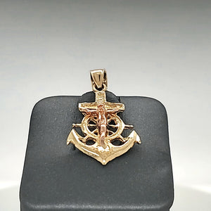 14K Solid Real Trio Color Yellow, White & Rose Gold Anchor White Jesus Pendant Charm with Box Chain