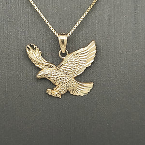 14K Solid Real Yellow Gold Eagle Pendant Charm with Box Chain