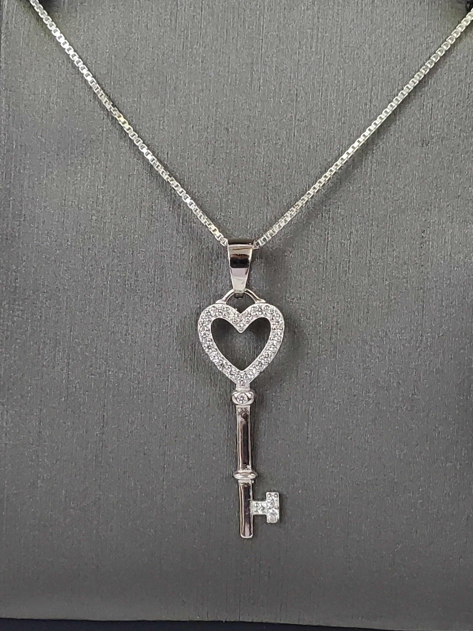 925 Silver Heart Key Cz Charm
