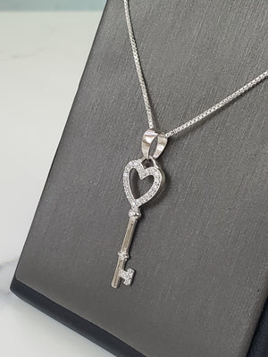 925 Silver Heart Key Cz Charm