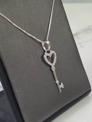 925 Silver Heart Key Cz Charm