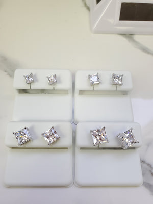 925 Silver CZ Square Stud Earrings