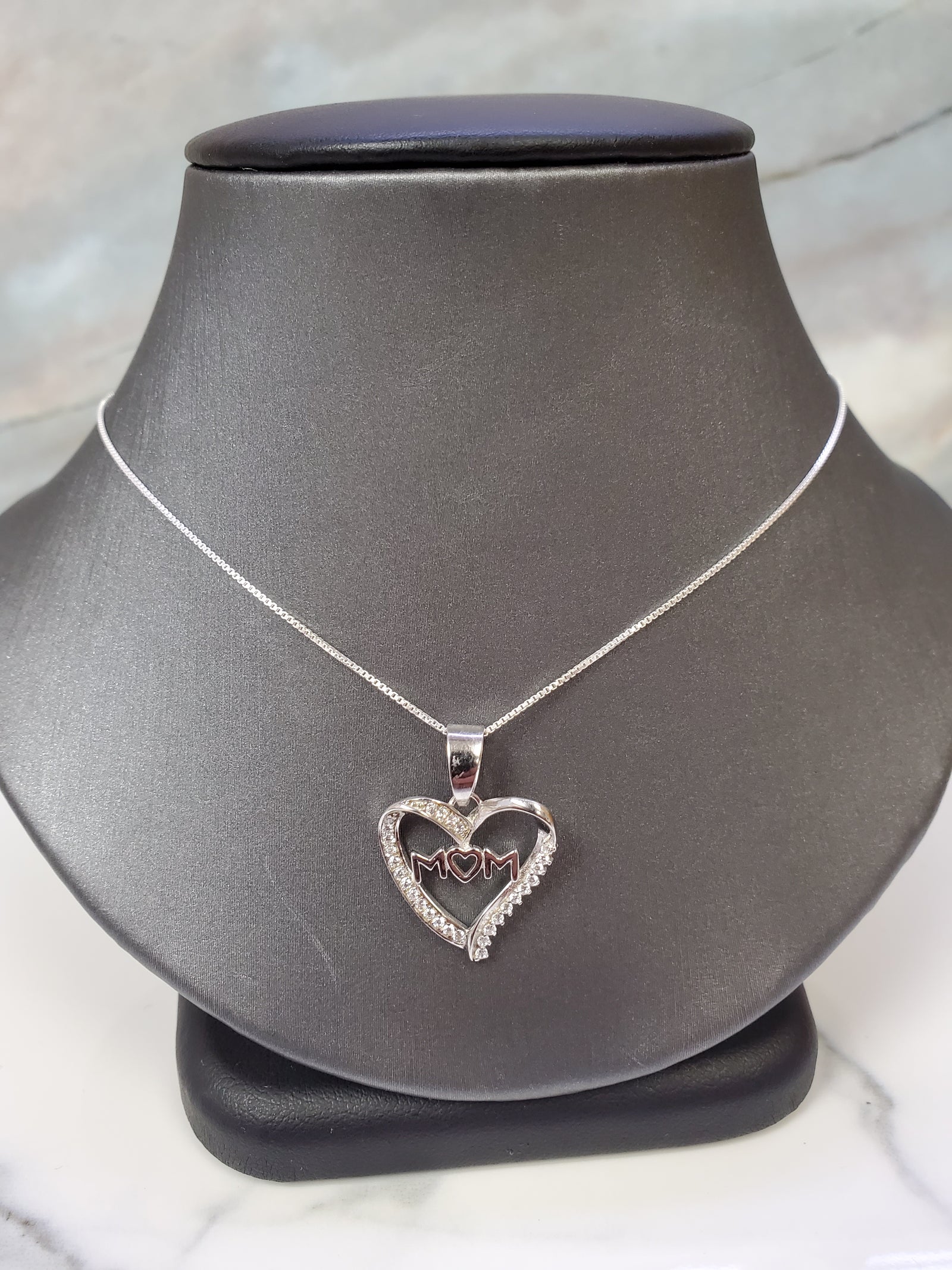 925 Silver MOM Heart Charm 