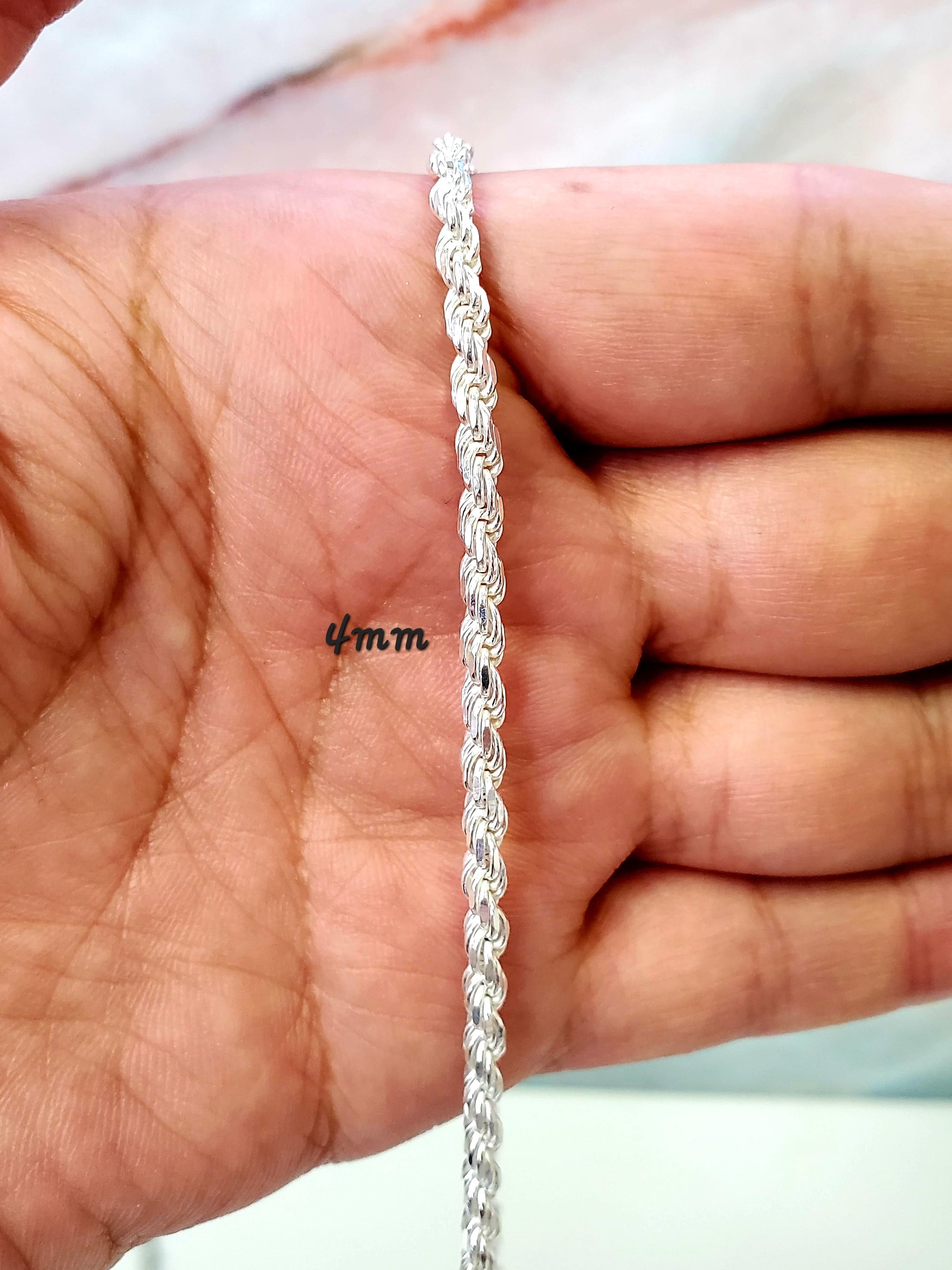 Made in Italy 925 Sterling Silver Diamond Cut Solid Rope Chain / Necklace for Men & Women 4.0mm / 20