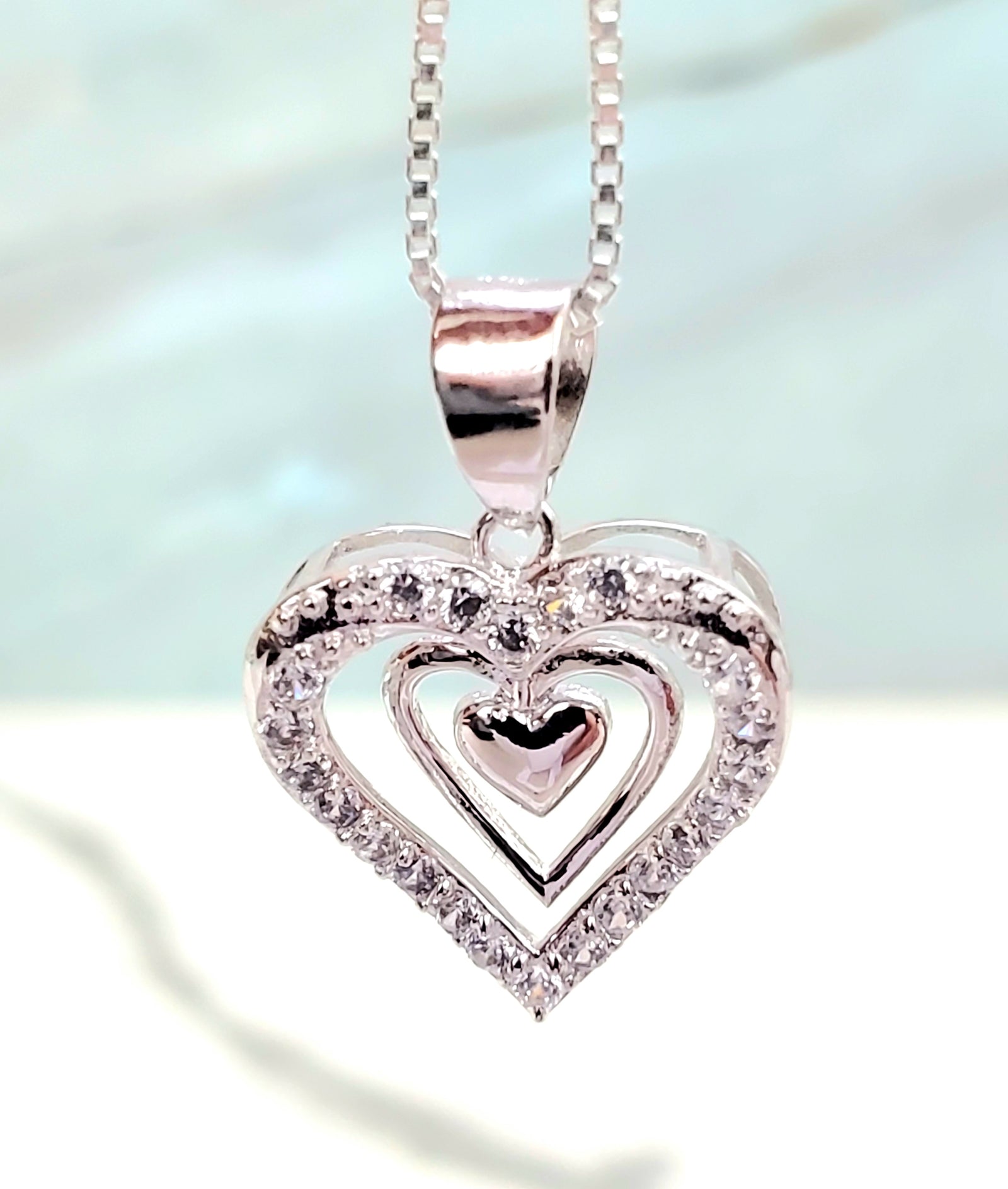 925 Silver Heart CZ Charm