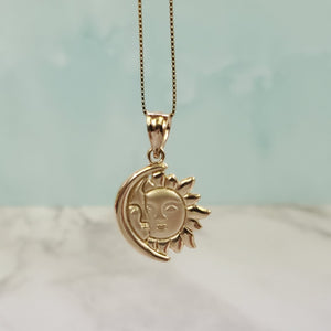 10K Gold Moon Sun Face Charm