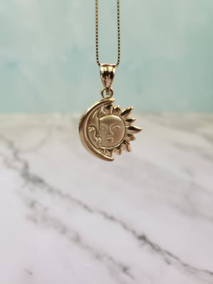 10K Gold Moon Sun Face Charm