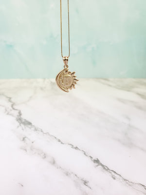 10K Gold Moon Sun Face Charm