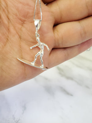 925 Sterling Silver (Made in Italy) Surfer Boarding Player Game Charm with Box Chain
