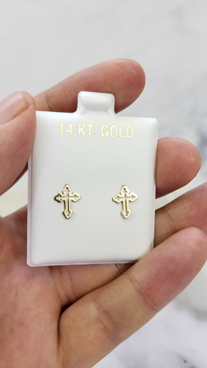 14K Gold Cross Earrings