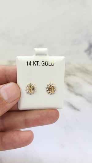 14K Gold Mother Mary Earrings