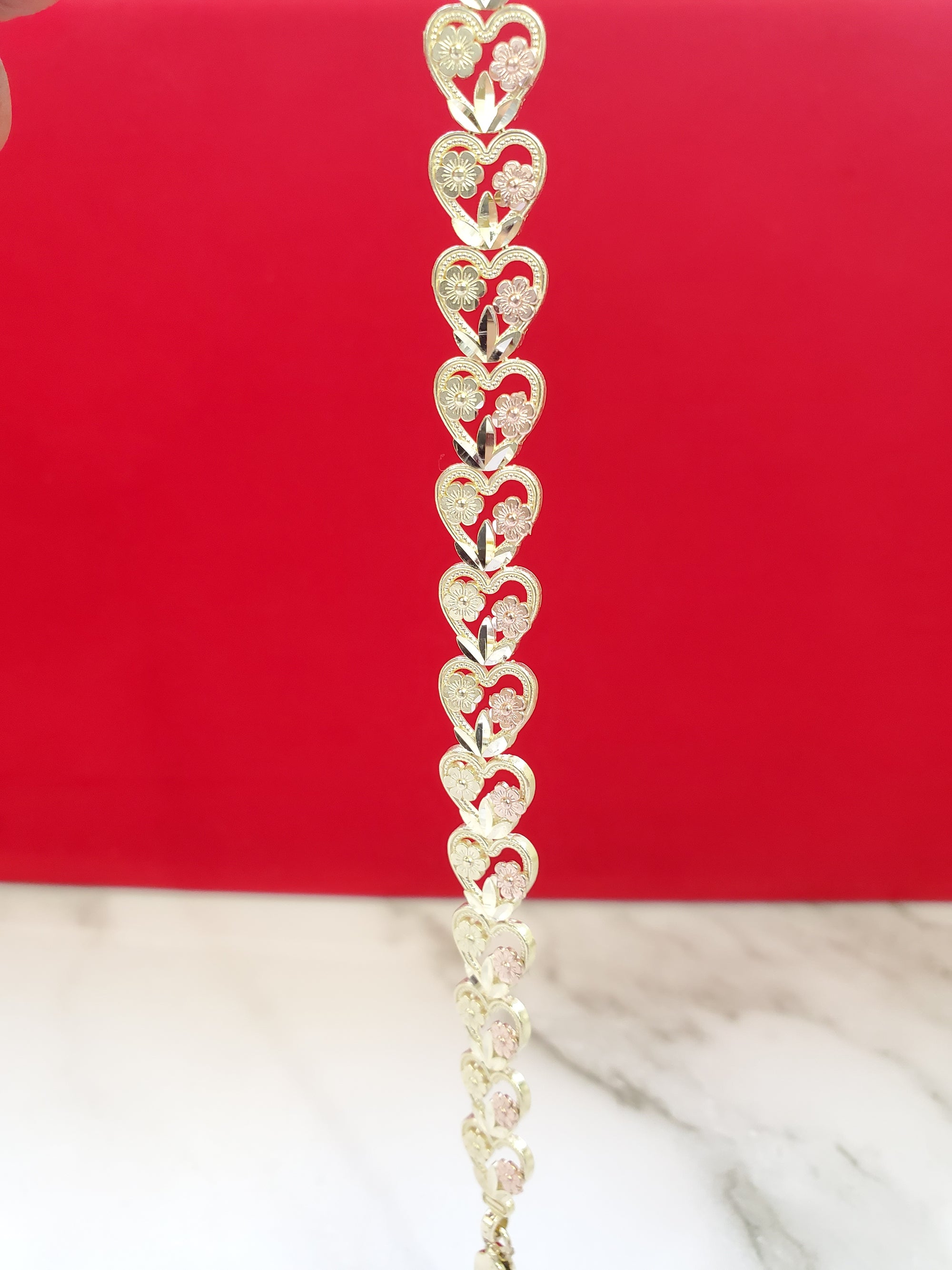 10K Gold Flower Heart Bracelet 