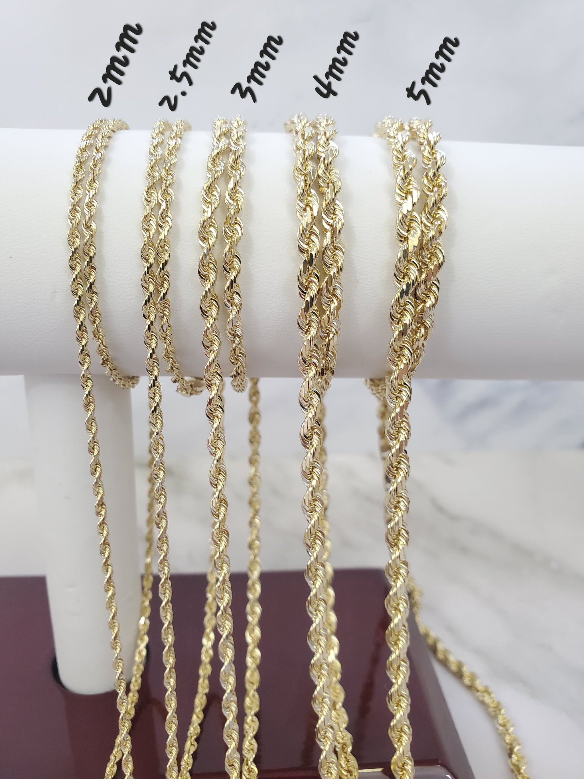 Buy 14k Yellow Gold Skinny Diamond Cut Rope Chain 16-24 Inch 1.30