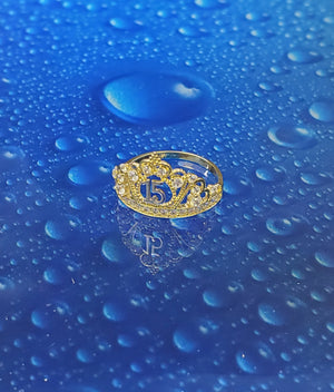 Real 10K Solid Yellow Gold Crown 15 Anos Cz Ring