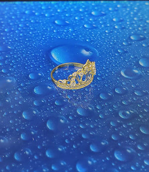 Real 10K Solid Yellow Gold Crown 15 Anos Cz Ring