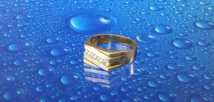 10K Solid Yellow Gold 4 Cz Men's Ring