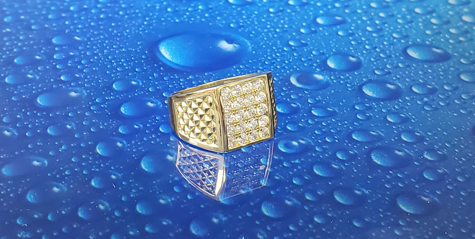 Real 14K Solid Yellow Gold Square Cz 5 Row Ring