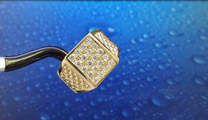 Real 14K Solid Yellow Gold Square Cz 5 Row Ring