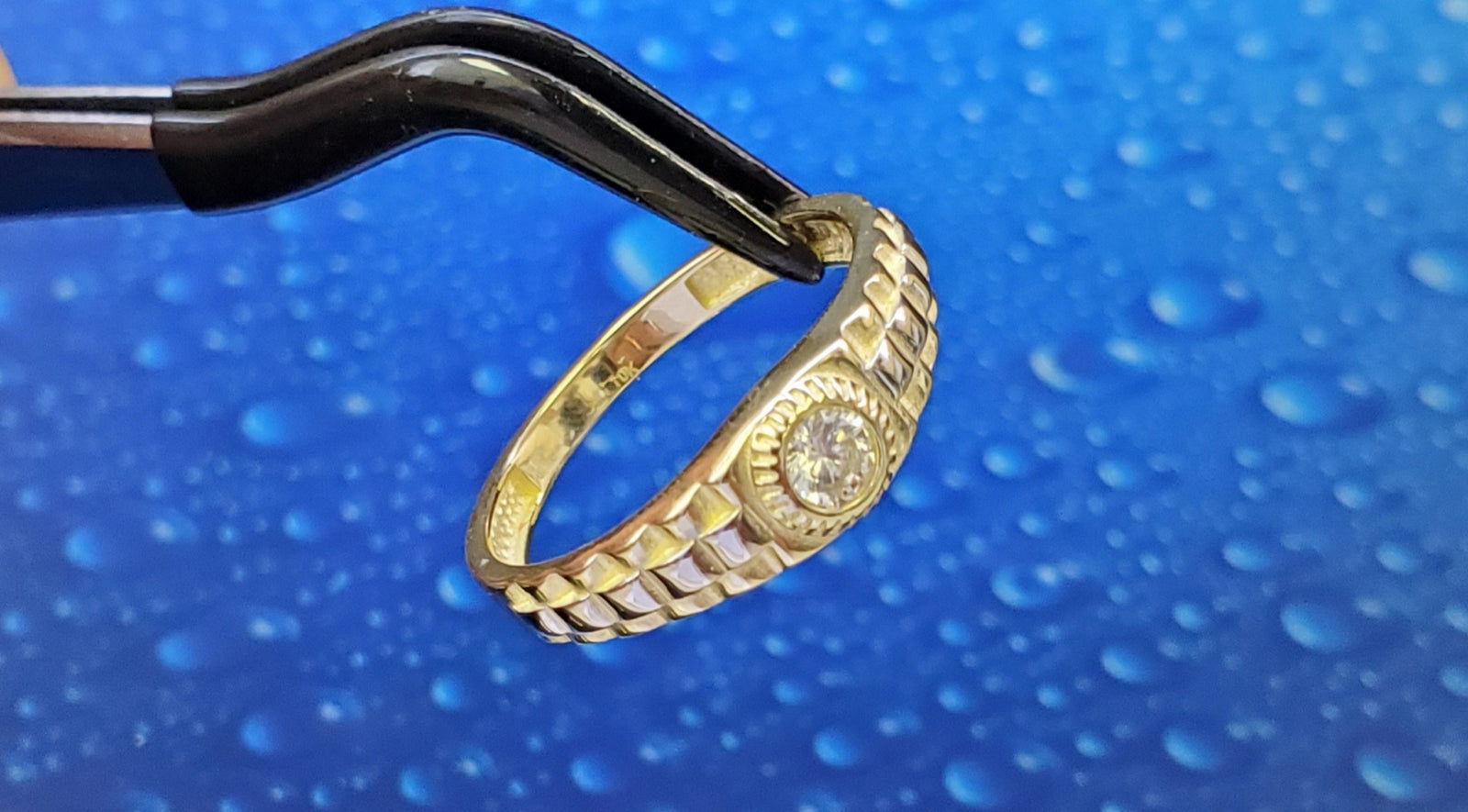 Real 10K Solid Two Tone Yellow & White Gold Round Cz Ring
