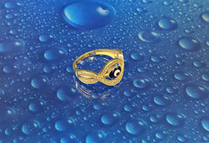 14K Solid Yellow Gold Evil Eye Infinity Cz Ring