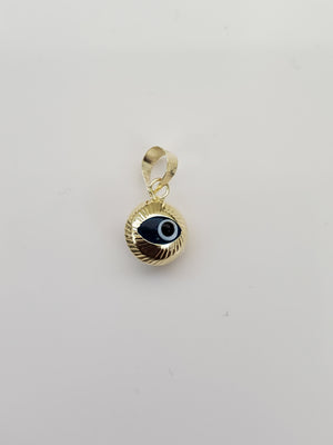 14K Solid Real Yellow Gold Evil Eye Round Pendant Charm with Box Chain