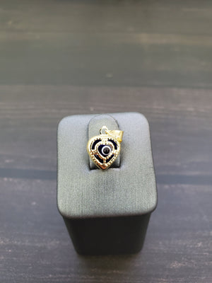 14K Solid Real Yellow Gold Red, Blue & Black Heart Evil Eye Pendant Charm with Box Chain