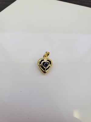 14K Solid Real Yellow Gold Red, Blue & Black Heart Evil Eye Pendant Charm with Box Chain