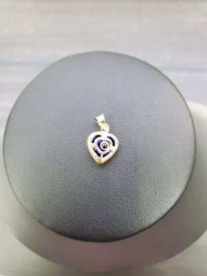14K Solid Real Yellow Gold Red, Blue & Black Heart Evil Eye Pendant Charm with Box Chain
